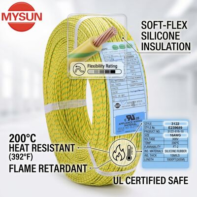ซุปเปอร์ยืดหยุ่น ซิลิโคน ปกปิด Hook Up สาย 600V 200C อ่อนทนต่ออุณหภูมิสูง UL3135